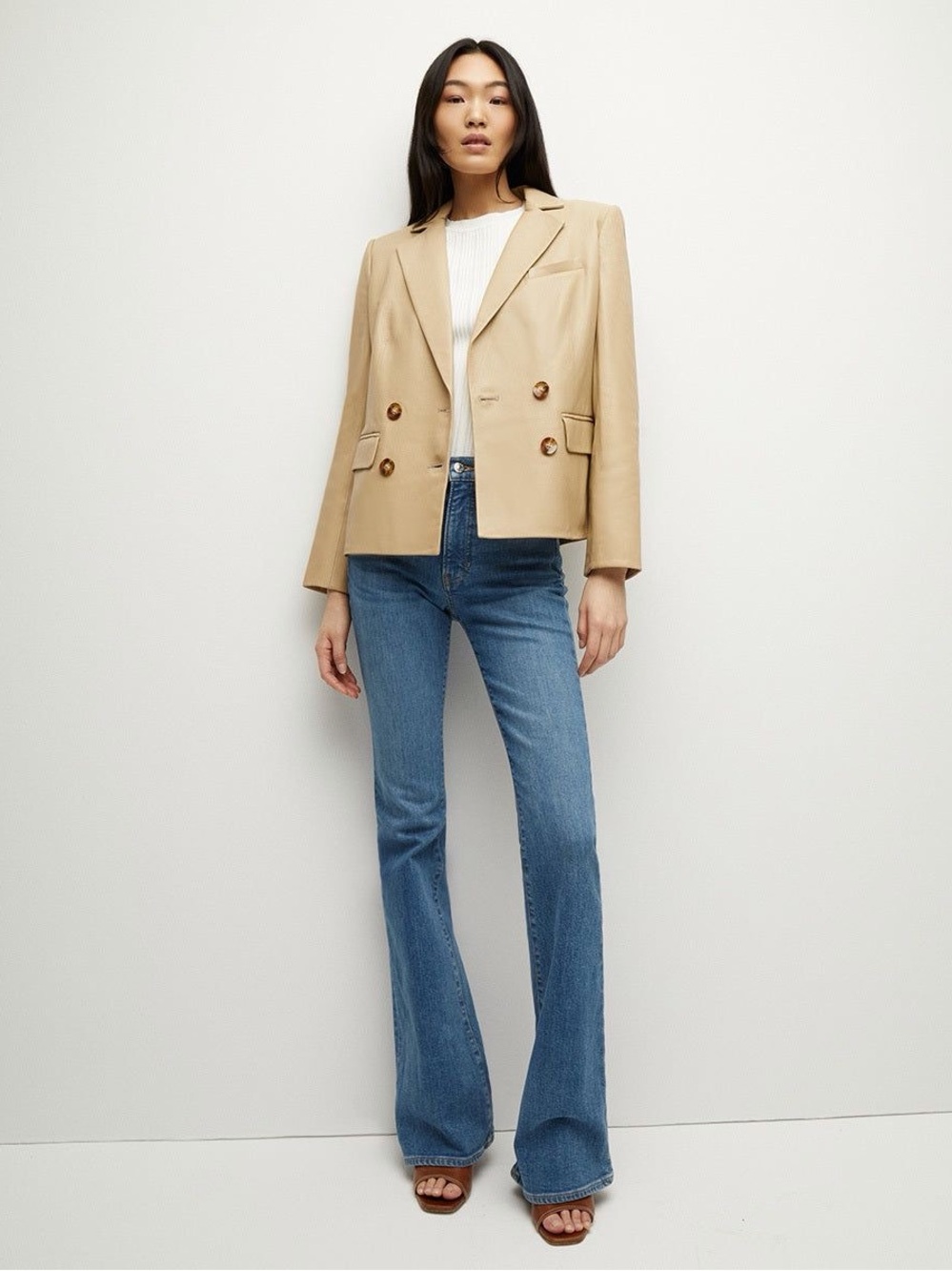 Veronica Beard NWT Kona Dickey Tan Pebbled Lamb Leather Blazer Jacket Size 2